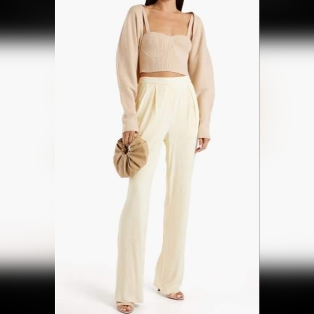 New Jonathan Simkhai Alena Plissé Faux Suede Hi-Rise Straight-leg Pants Small